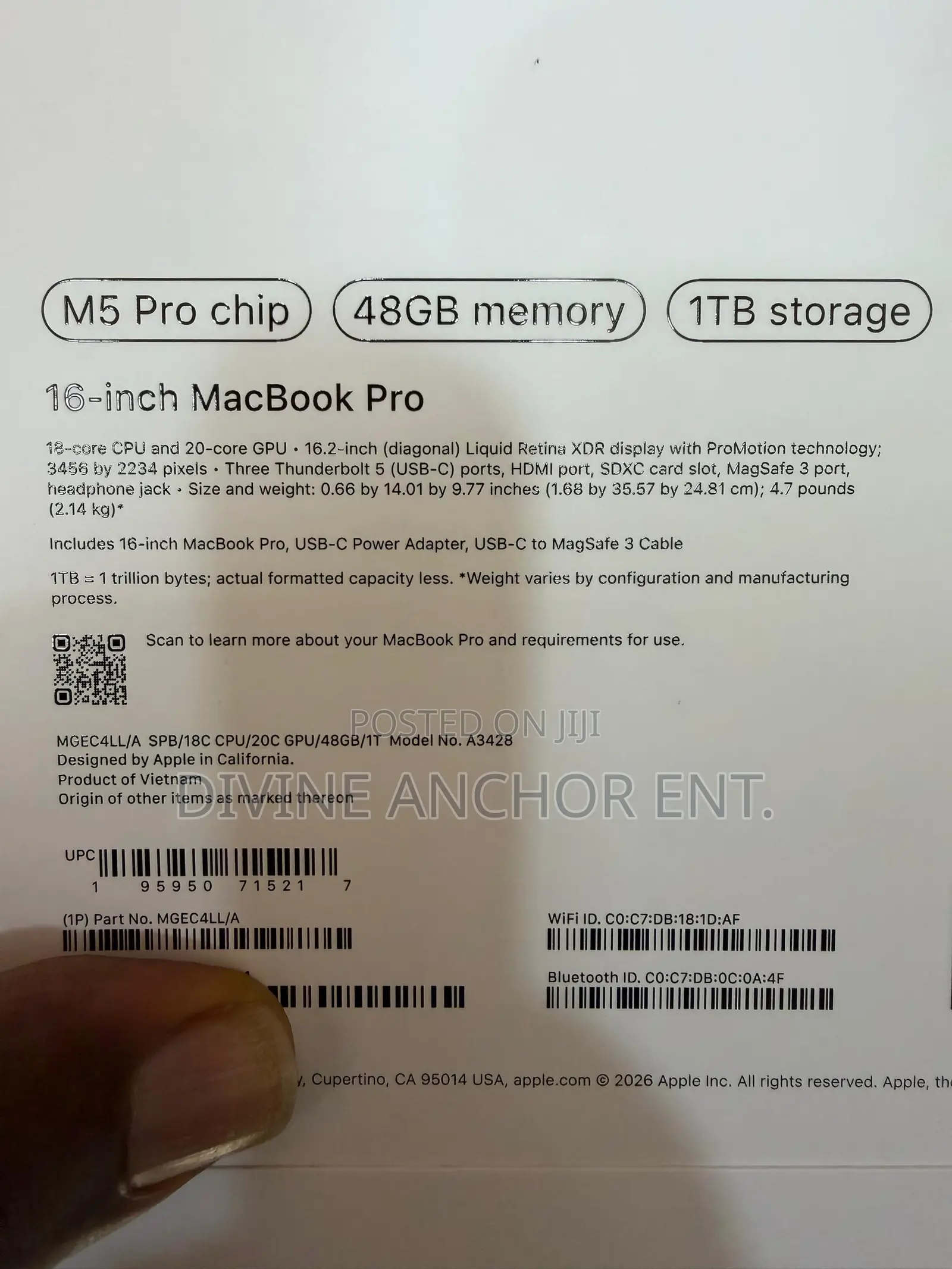 New Apple MacBook Pro 2026 M5 Pro 16-inch 48GB Apple M5 Pro SSD 1T