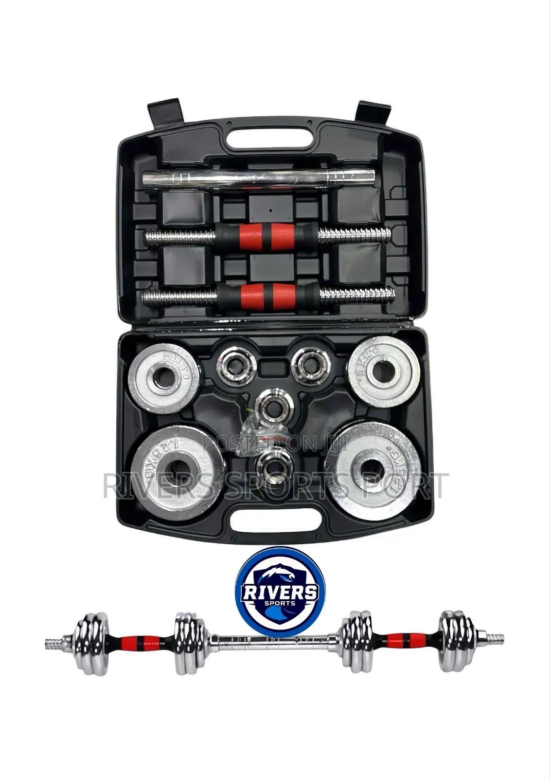 10kg Chrome Adjustable Dumbbell Set With Extension Rod/Connector Box