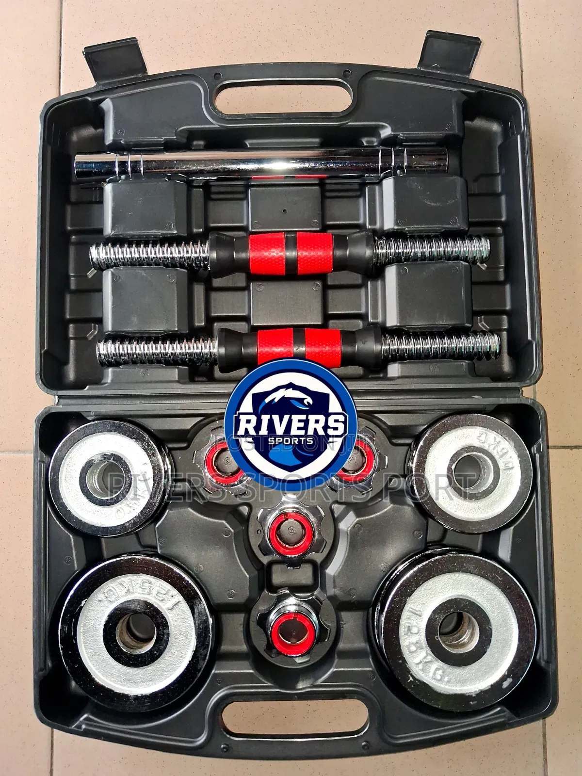 10kg Chrome Adjustable Dumbbell Set With Extension Rod/Connector Box