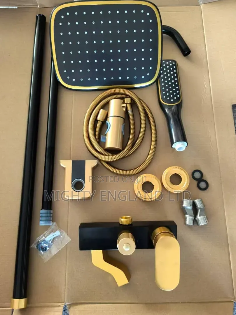 Premium Luxury Black Gold Rainfall Standing Shower Set for Bathrooms