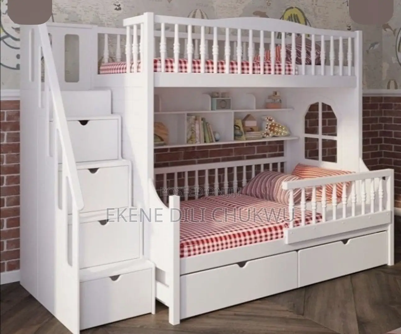 Modern Kids Storage Learning Wall Unit With Bunk