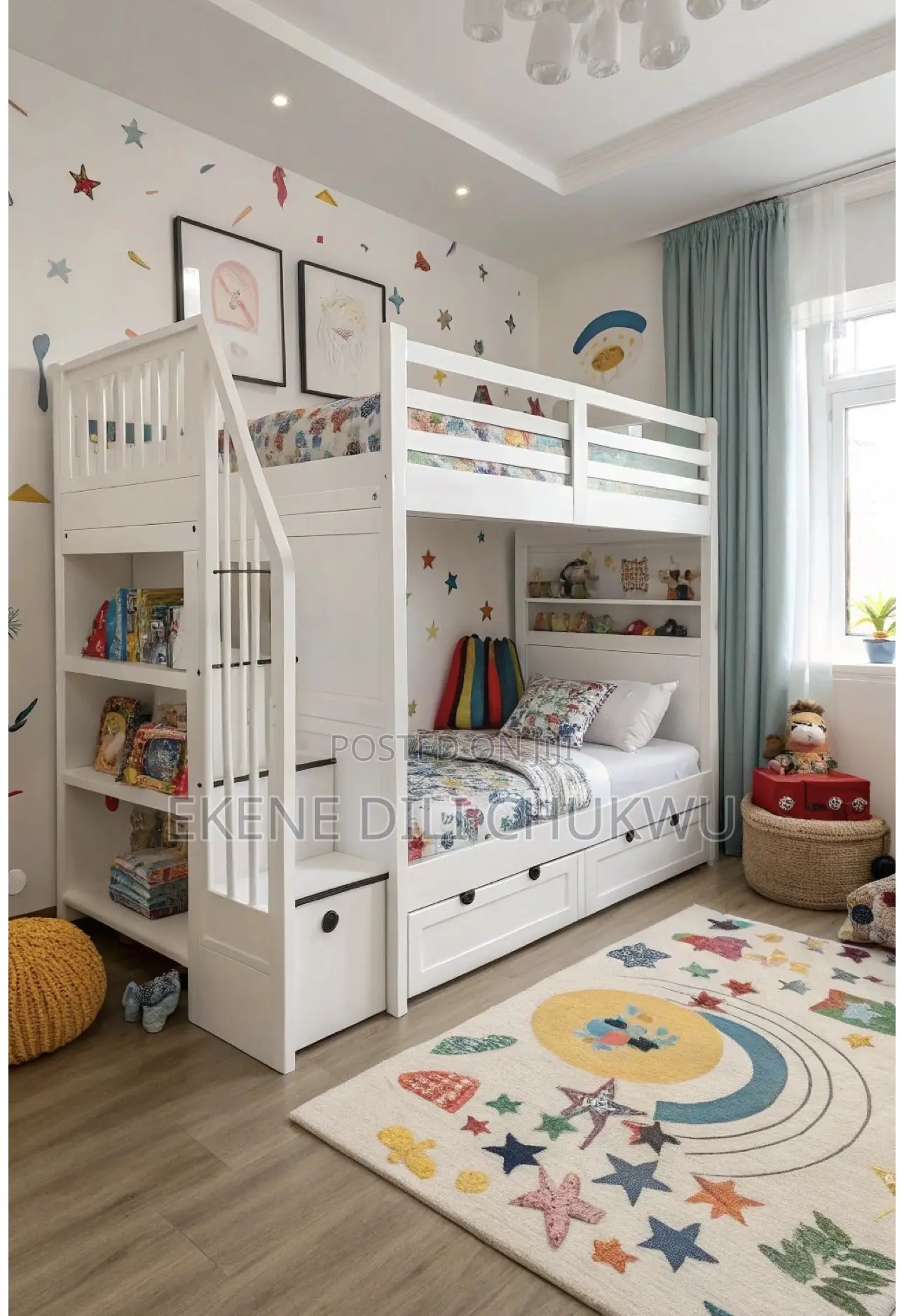 Modern Kids Storage Learning Wall Unit With Bunk