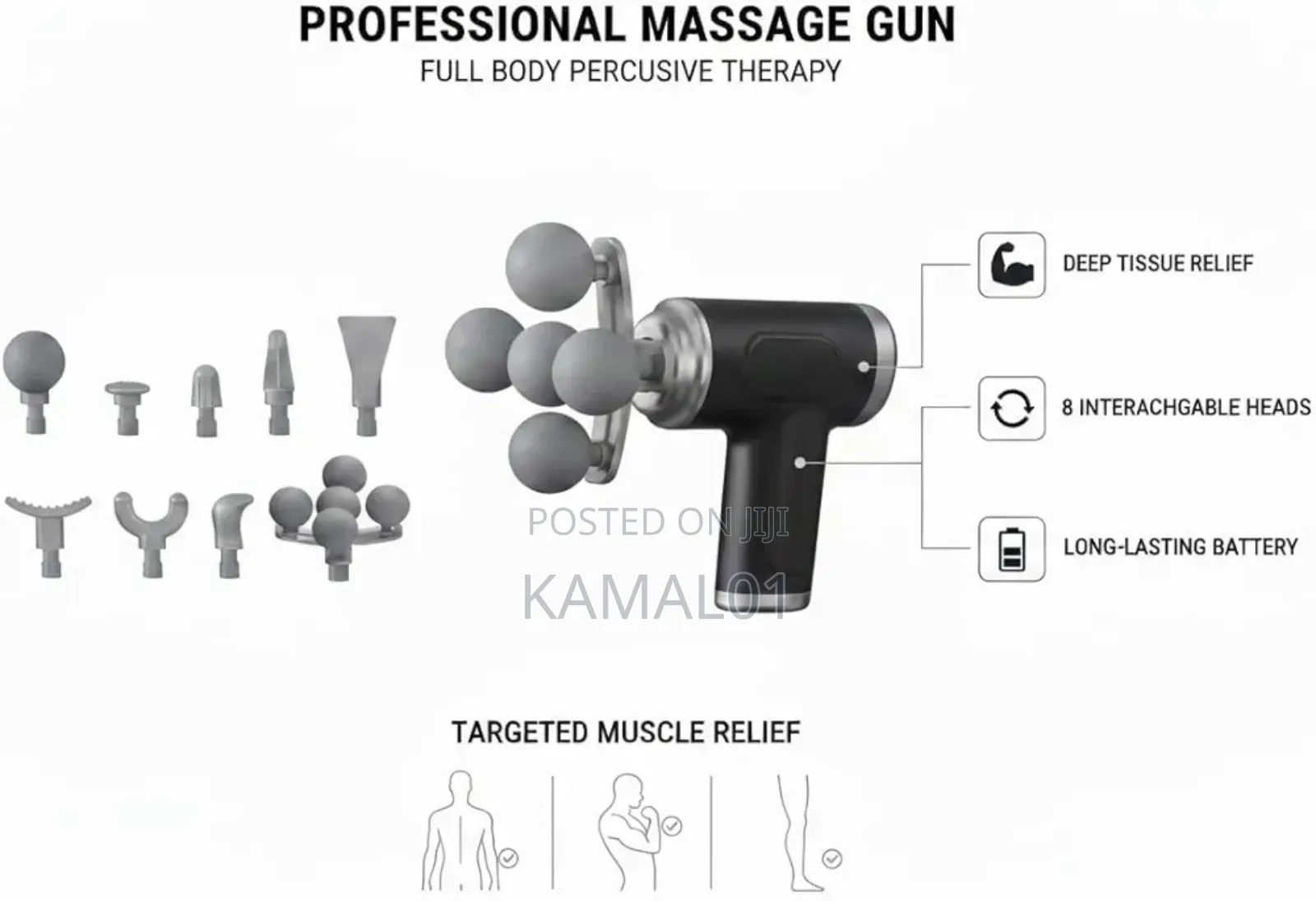 Massage Gun With 8 Interchangeable Heads and Type-C Charging Port