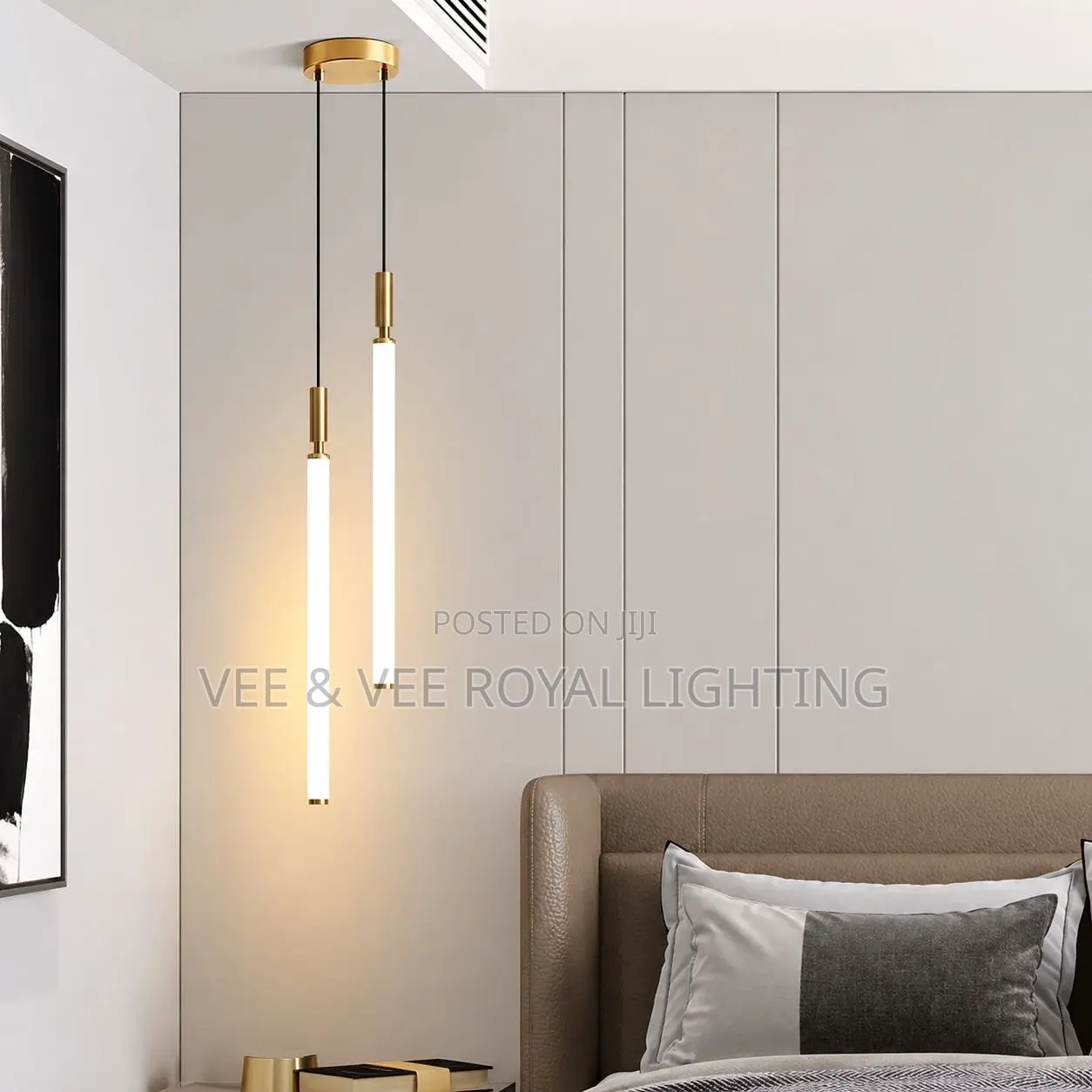 Luxury Gold Dual Led Tube Pendant Light – For Dining, Bedside, Balcony