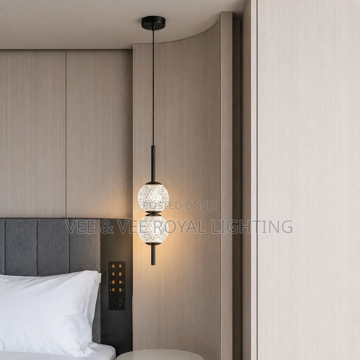 Luxury Bedside Led Pendant Light – Modern Crystal Globe Hanging Lamp