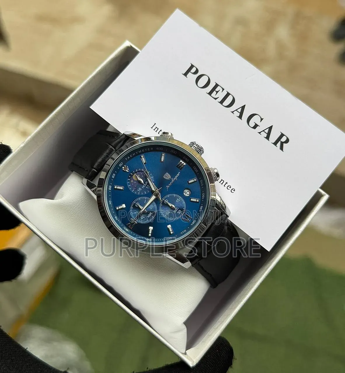 Poedagar Leather Functional Chronograph Watch in Black and Brown Color