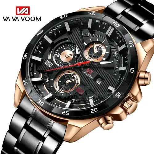 Vavavoom Black Stainless Steel Chain Wristwatch.