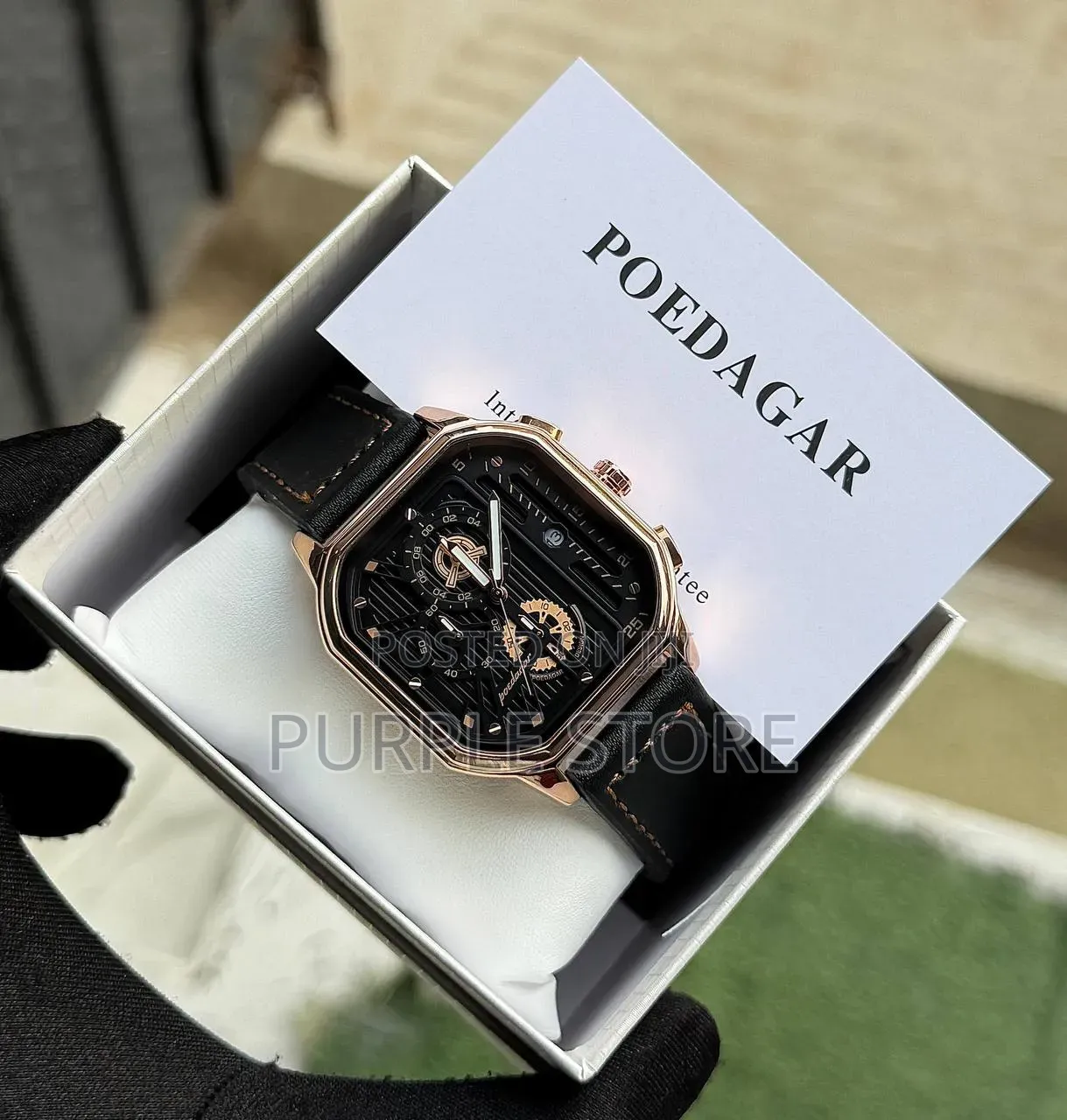 Poedagar Chronograph Square Face Chronograph Leather Watches