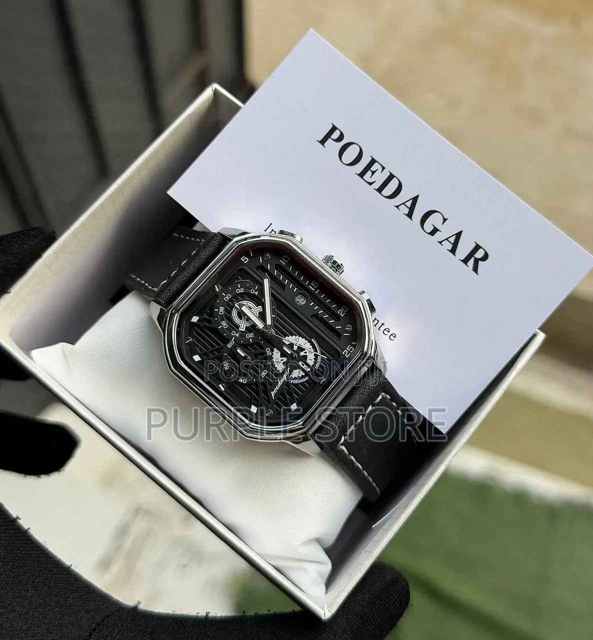 Poedagar Chronograph Square Face Chronograph Leather Watches