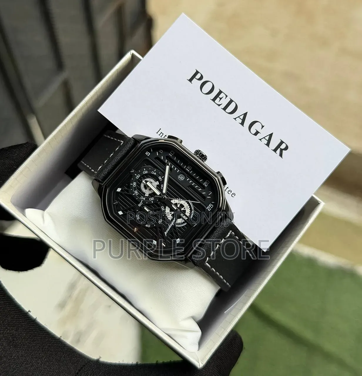 Poedagar Chronograph Square Face Chronograph Leather Watches