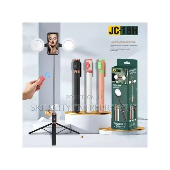 Wireless Bluetooth Selfie Stick Tripod With Dual Ring Lights