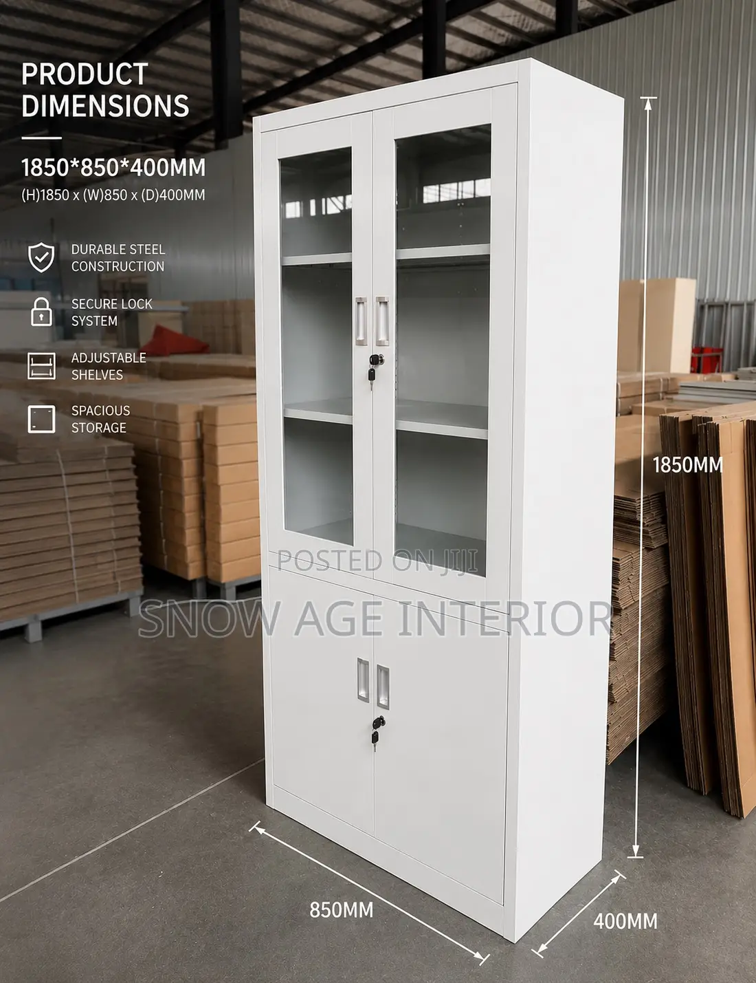 Filling Cupboard (Half Glass/ Half Metal Door Design)