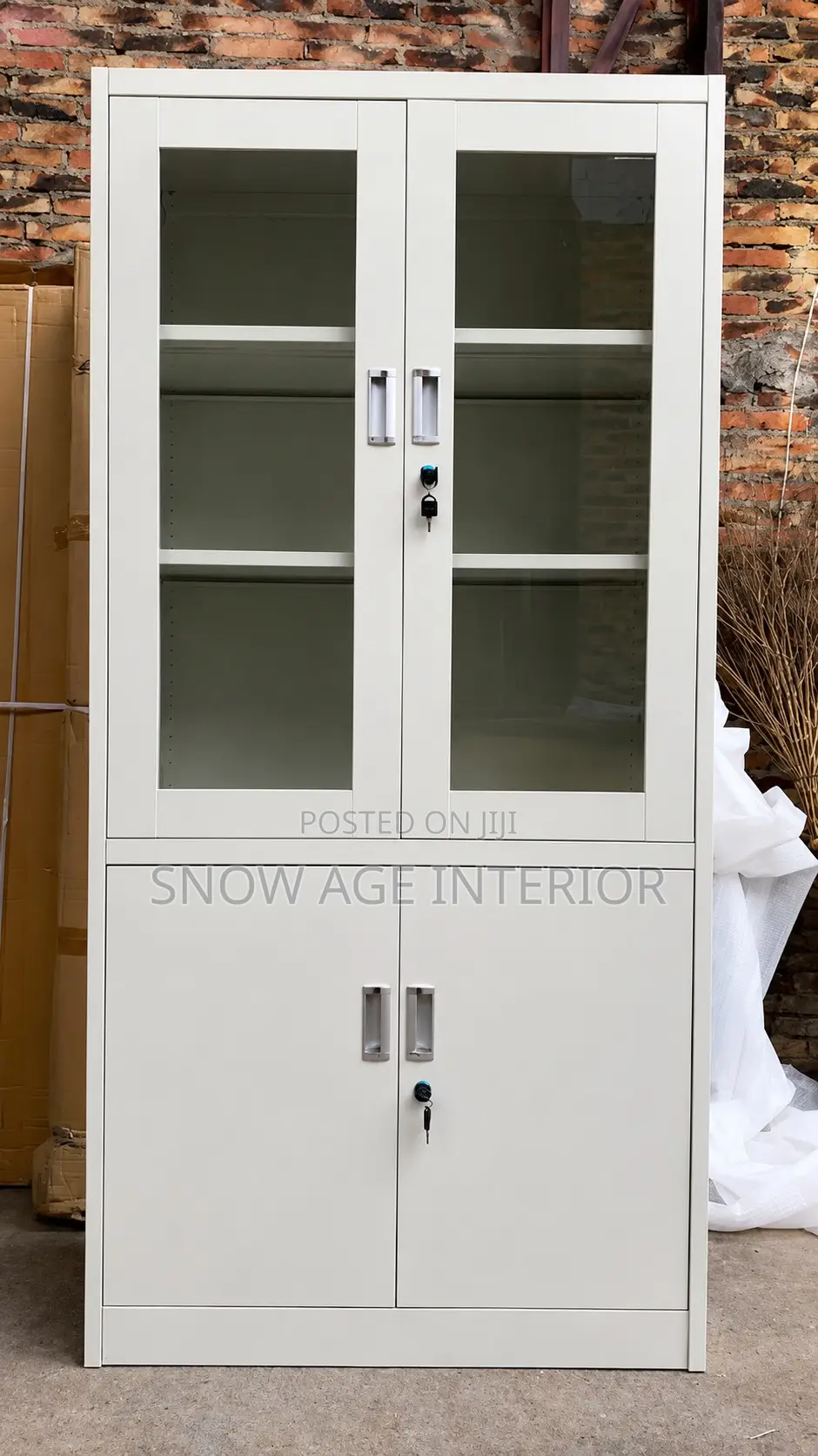 Filling Cupboard (Half Glass/ Half Metal Door Design)