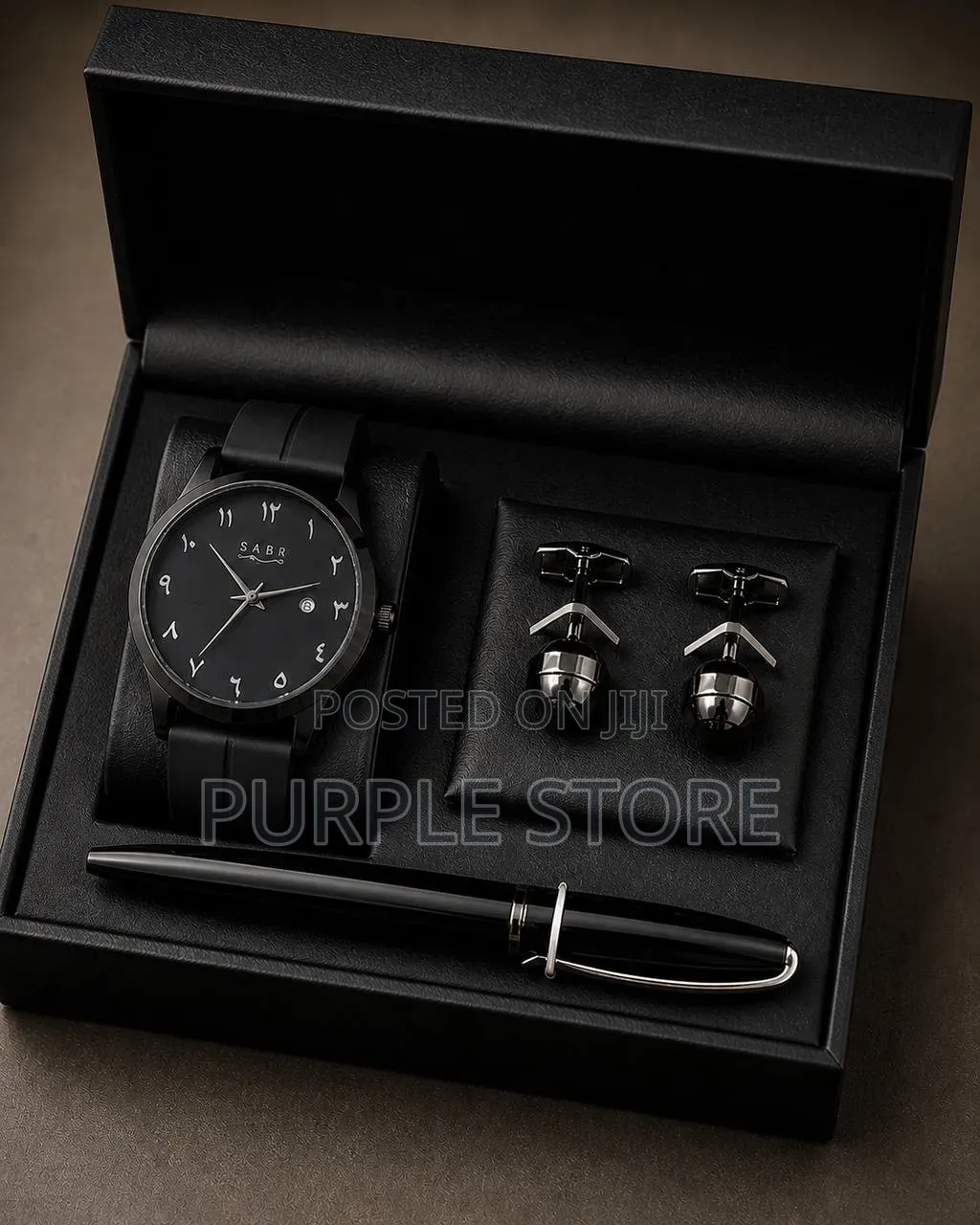 Sabr Rubber Strap Watch, Cufflinks and Pen Men's Set