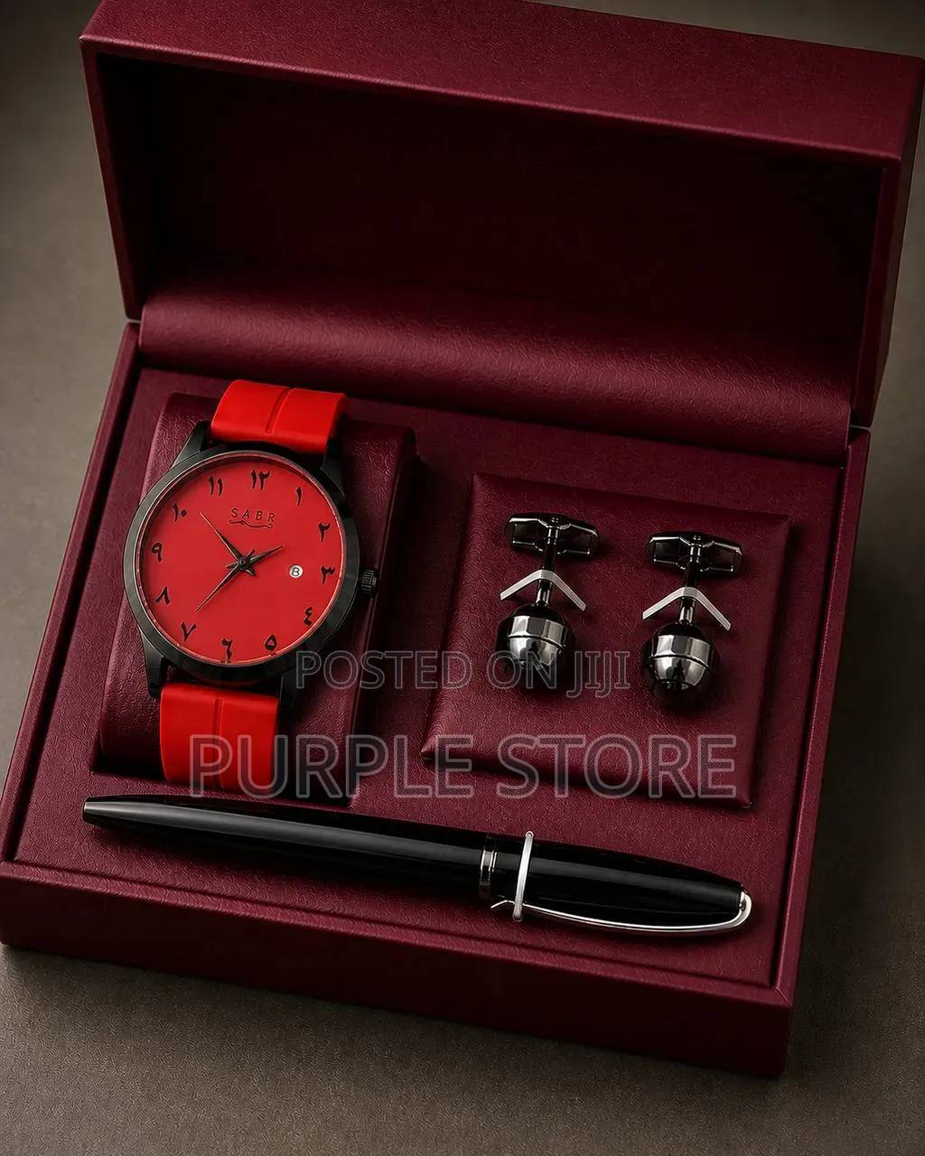 Sabr Rubber Strap Watch, Cufflinks and Pen Men's Set