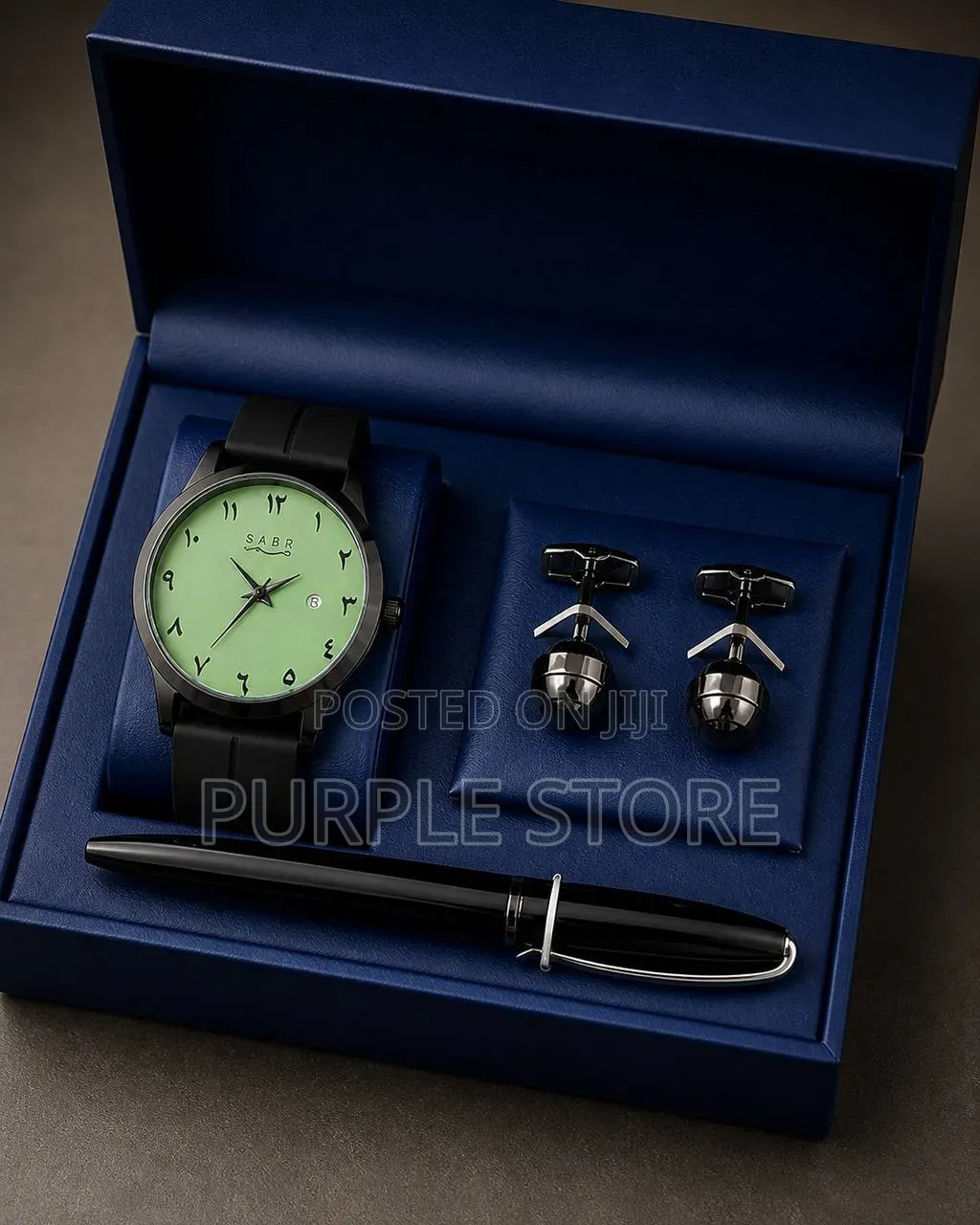 Sabr Rubber Strap Watch, Cufflinks and Pen Men's Set