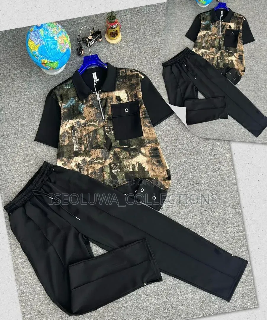 Men's Luxury Print Zip Collar 2-Piece Set