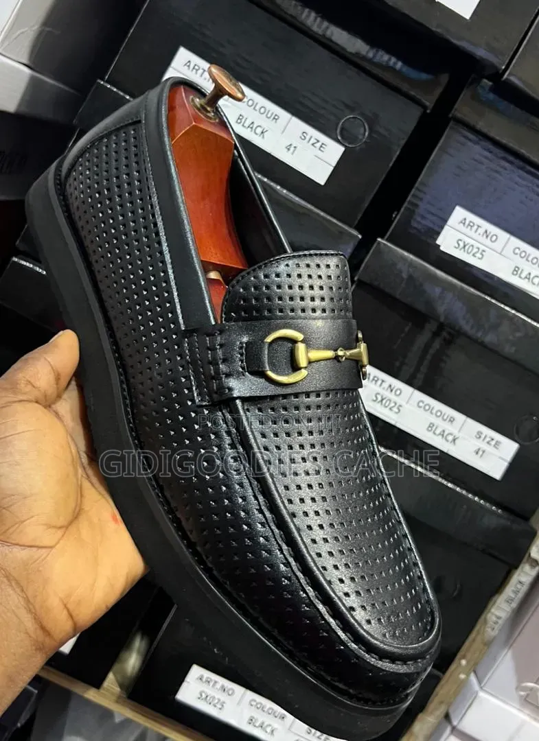 Black Perforated Leather Horsebit Loafers