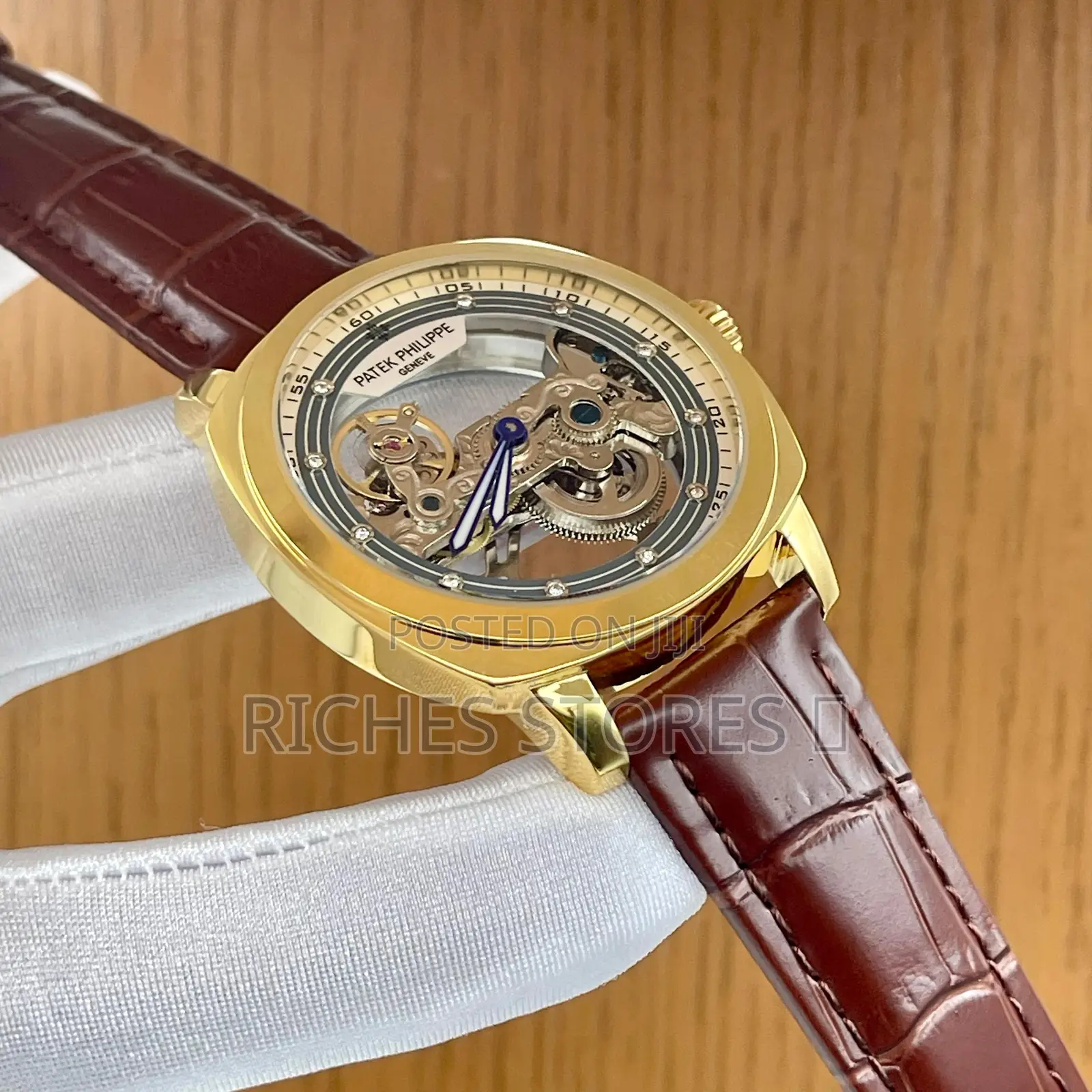 Automatic Transparent Case Patek Philippe Luxury Leather Watch