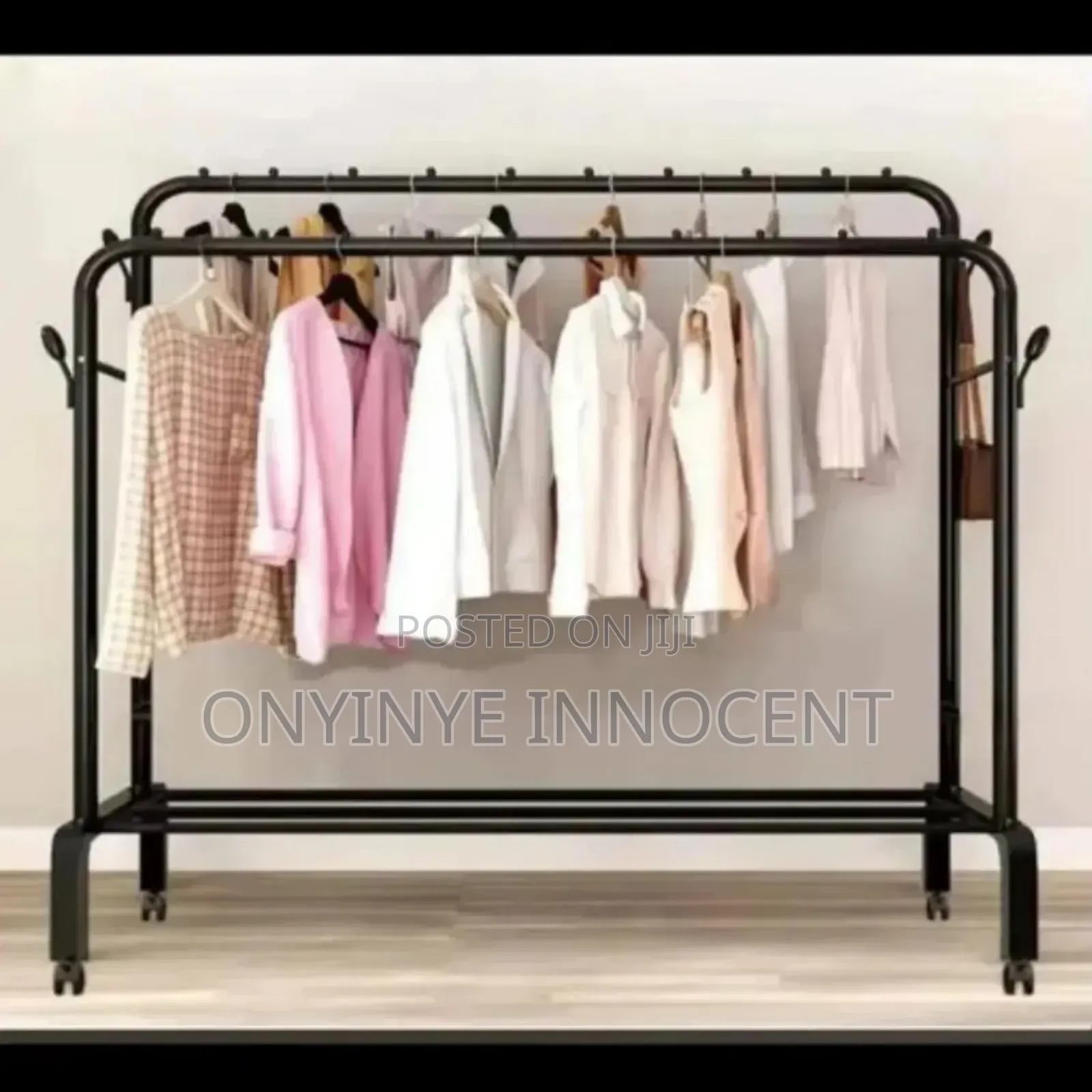 Heavy-duty Double Pole Clothes Hanger Drying Rack With Wheels