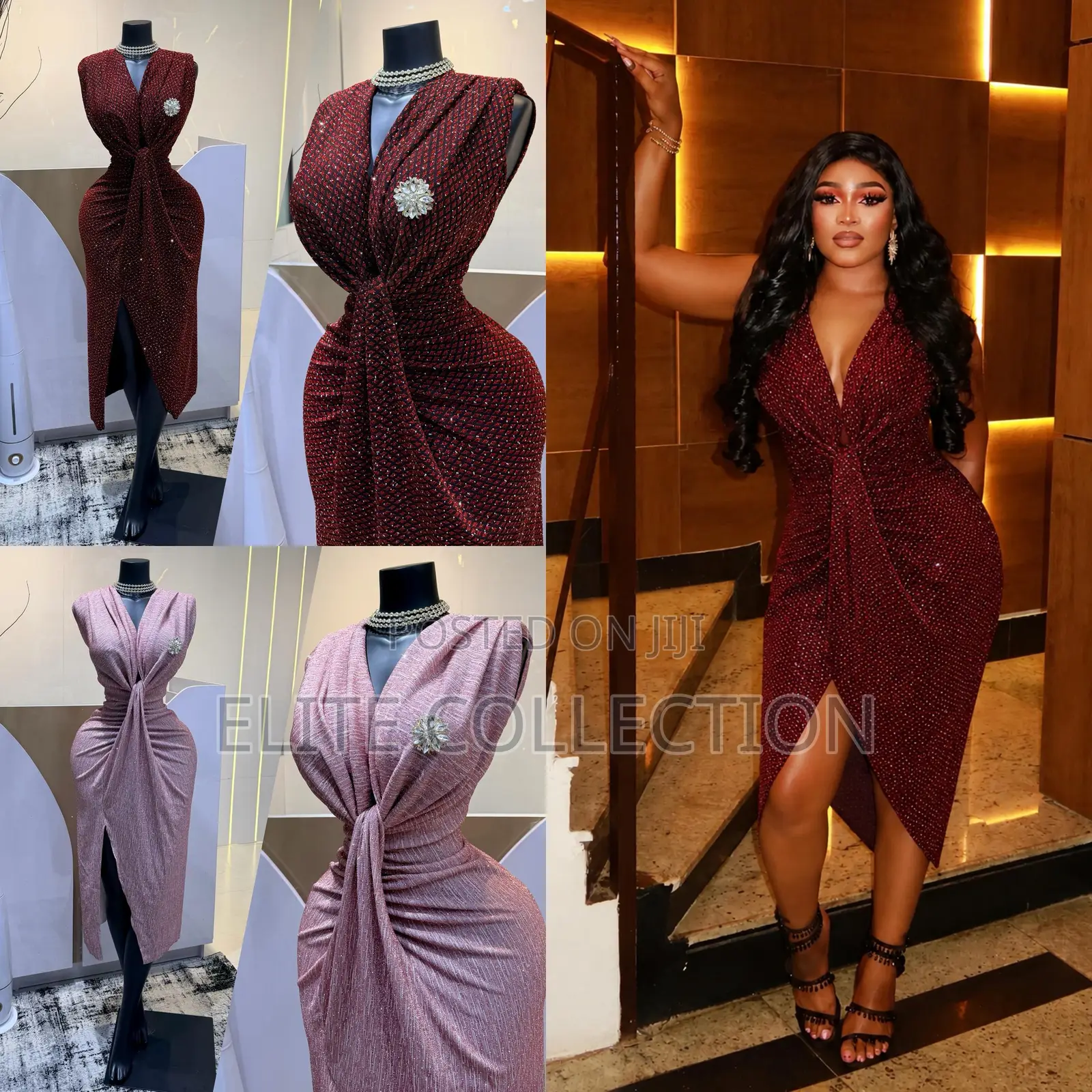 Luxury Rhinestones Deep Plunging Dress Size: S M L Xl Fit (8-16)