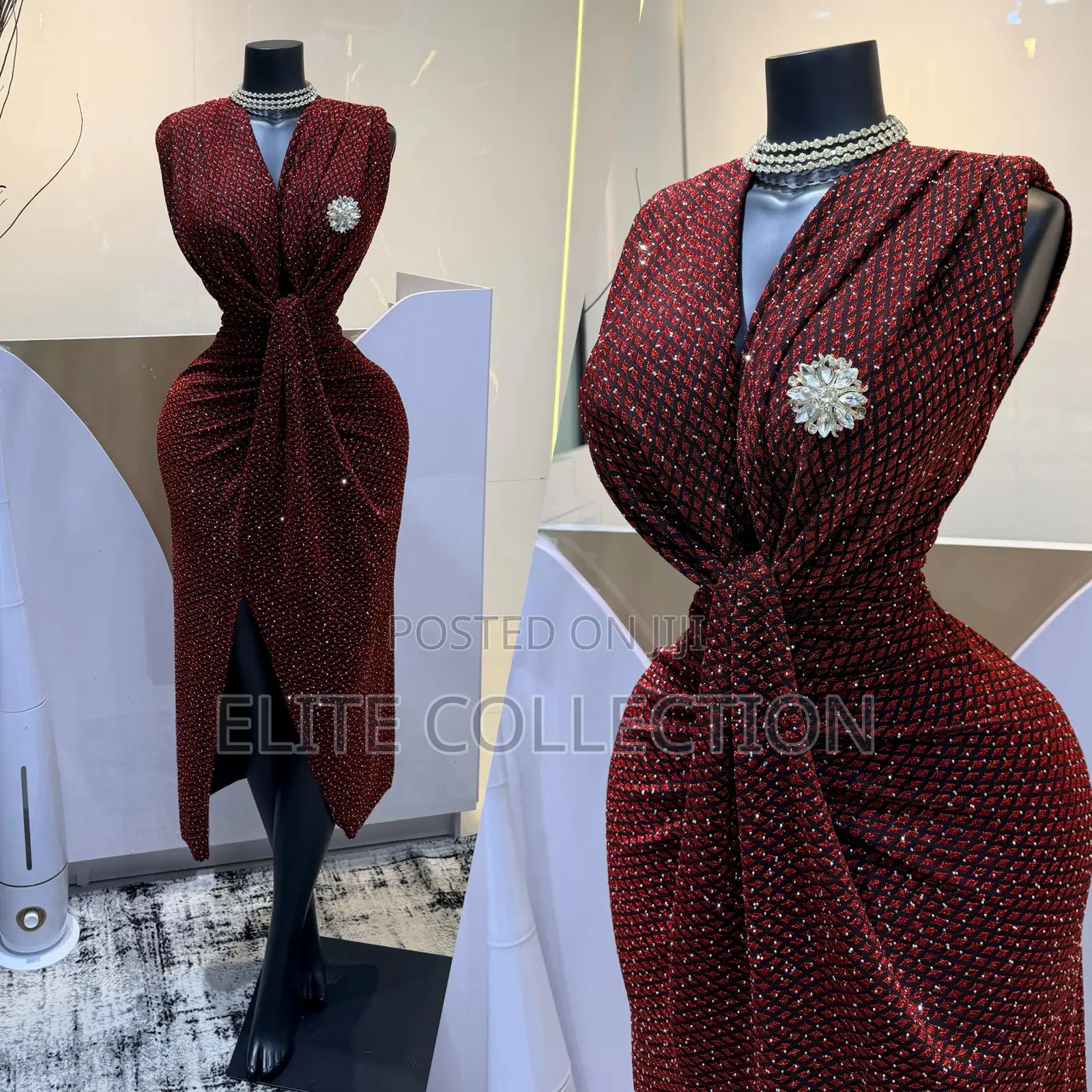 Luxury Rhinestones Deep Plunging Dress Size: S M L Xl Fit (8-16)