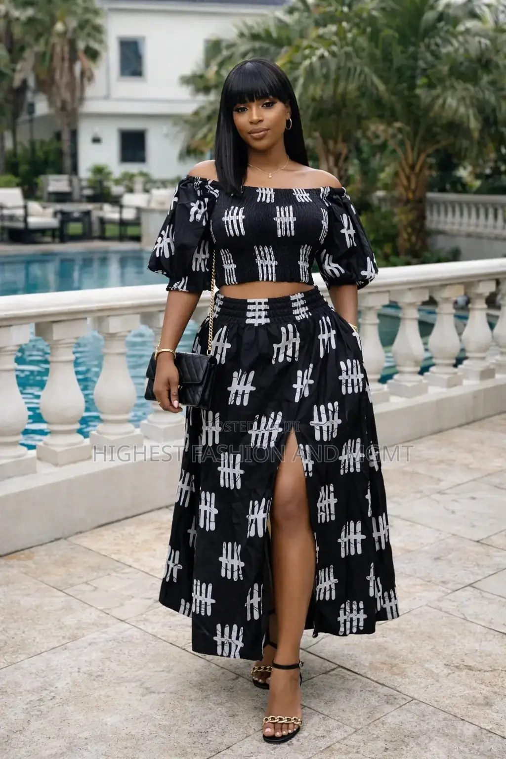 Off Shoulder Top and High Waist Skirt - Style 802