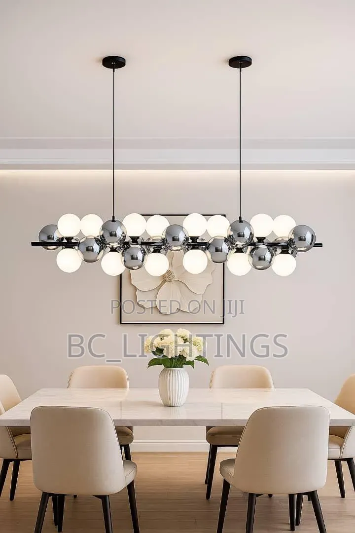 Nordic Long Glass Ball Chandelier Magic Beans Iron Art Pendant Lights