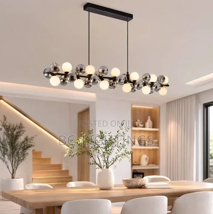 Nordic Long Glass Ball Chandelier Magic Beans Iron Art Pendant Lights
