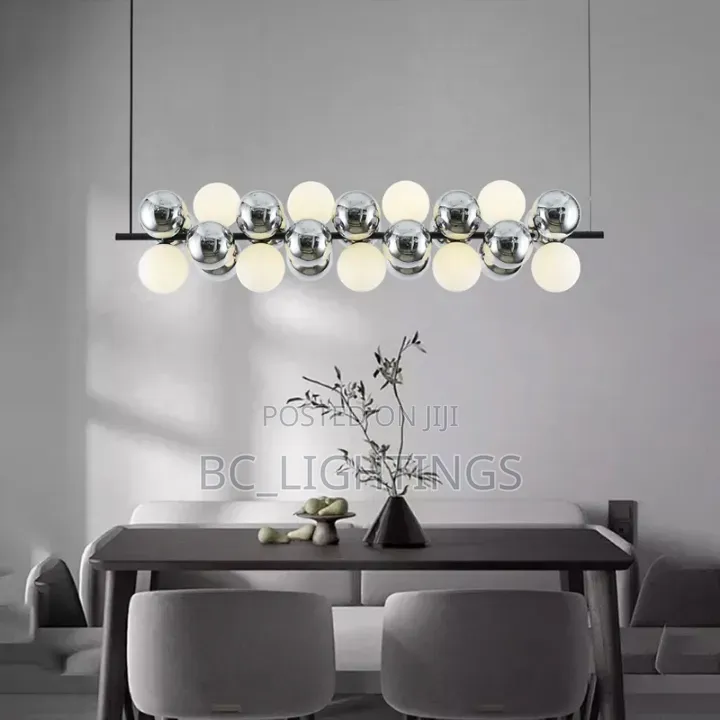 Nordic Long Glass Ball Chandelier Magic Beans Iron Art Pendant Lights