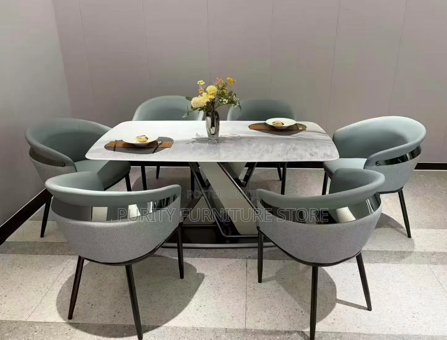 Set of Dinner Chairs and Marble Table