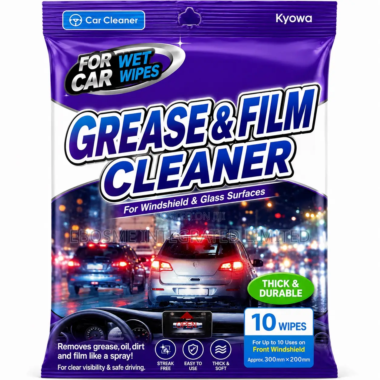 Car Glass Wet Wipes – Grease Film Cleaner (10 Wipes)