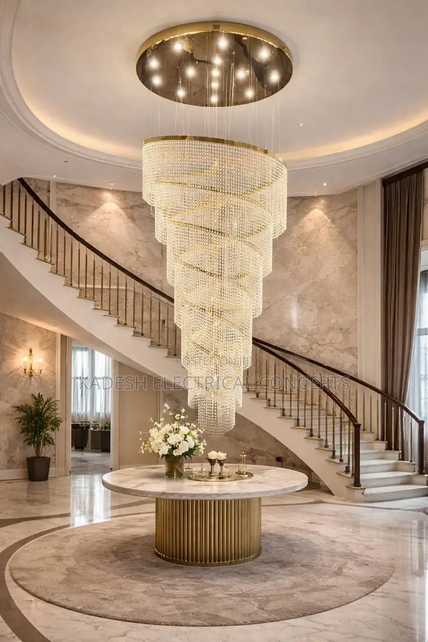 Spiral Crystal Chandelier, Modern Led Light Fixture for Staircase