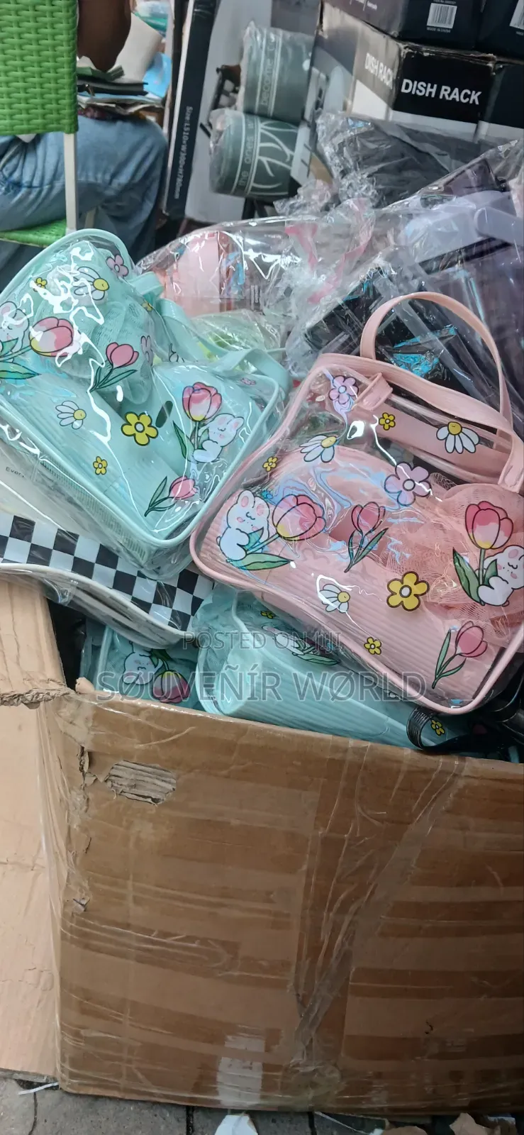 Cute Cartoon Transparent Kids Travel Bag Set