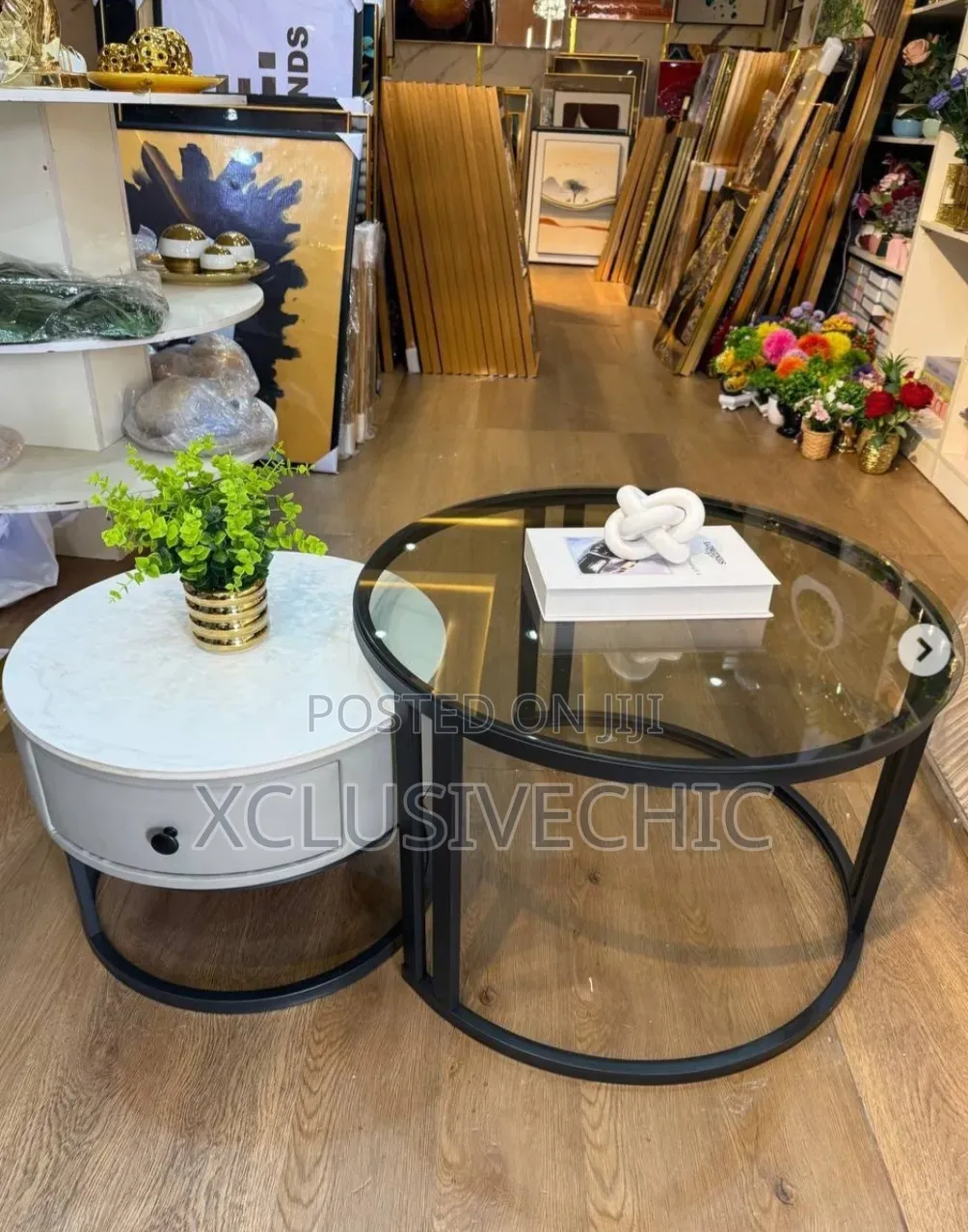 Real Marble and Glass Twin Center Table With Drawer
