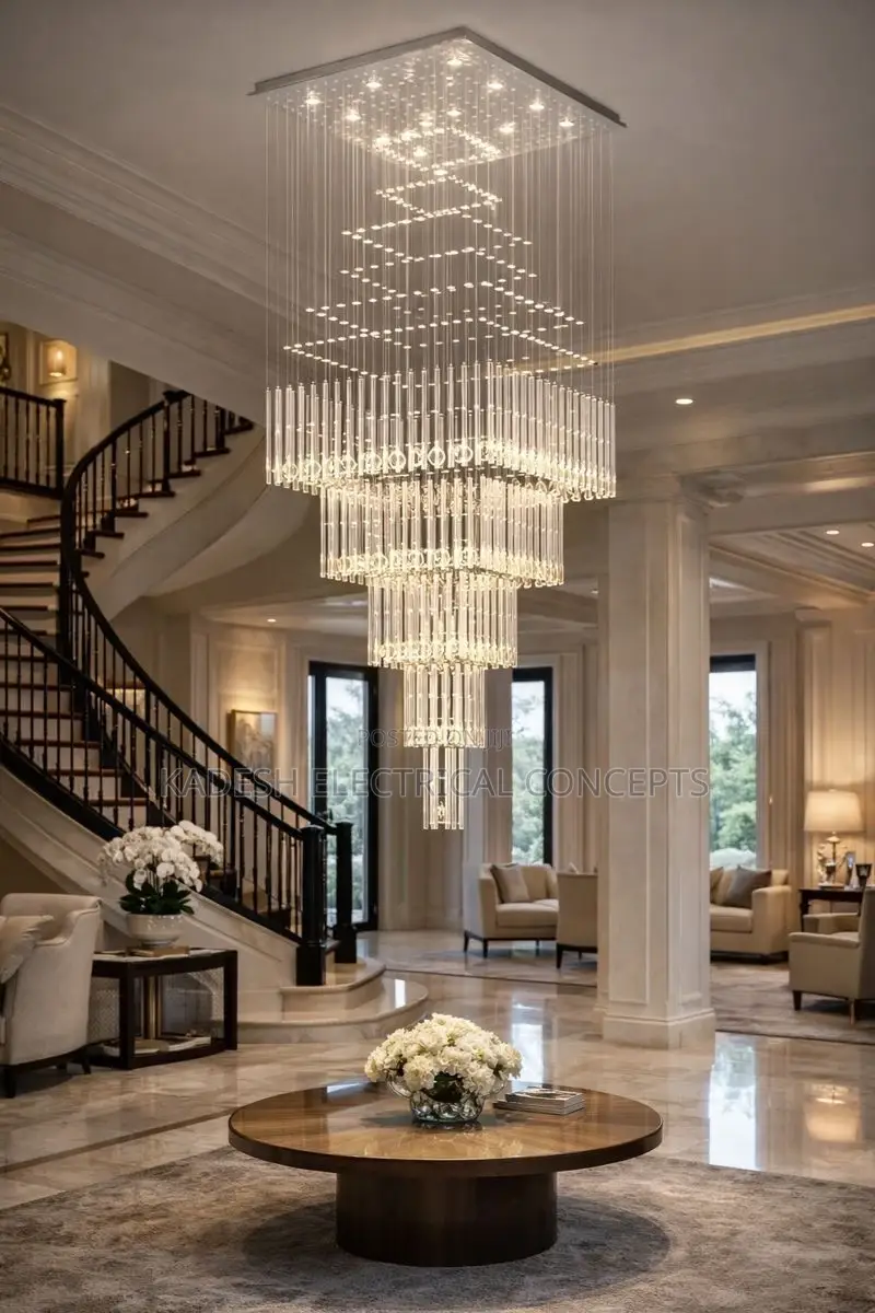 Luxury Columnar Crystal Hanging Lamp Modern Staircase Ceiling
