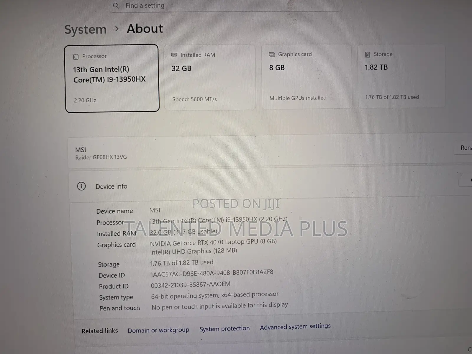 Laptop MSI Raider GE68HX 13VI-202US 32GB Intel Core i9 SSD 2T