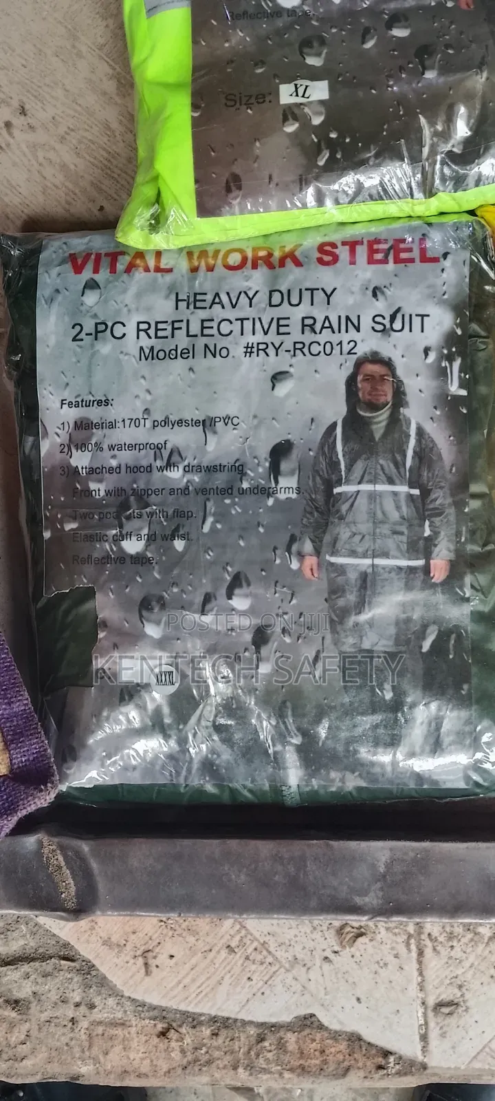 Blue And Green Rain Coat Up And Down With Reflective Stripes
