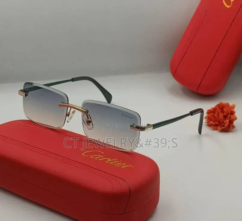Original Cartier Rimless Sunglasses With Gold Tone Accents
