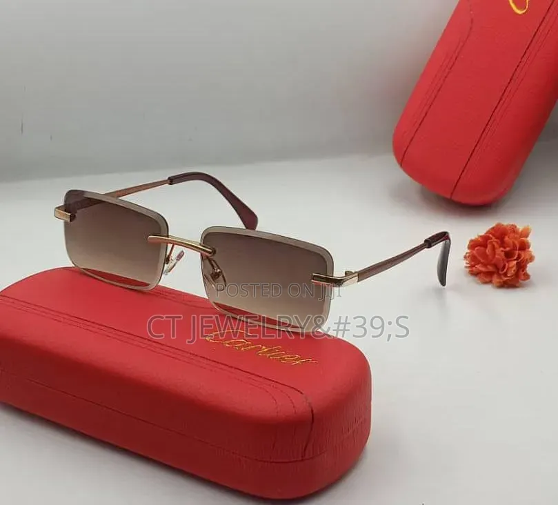 Original Cartier Rimless Sunglasses With Gold Tone Accents