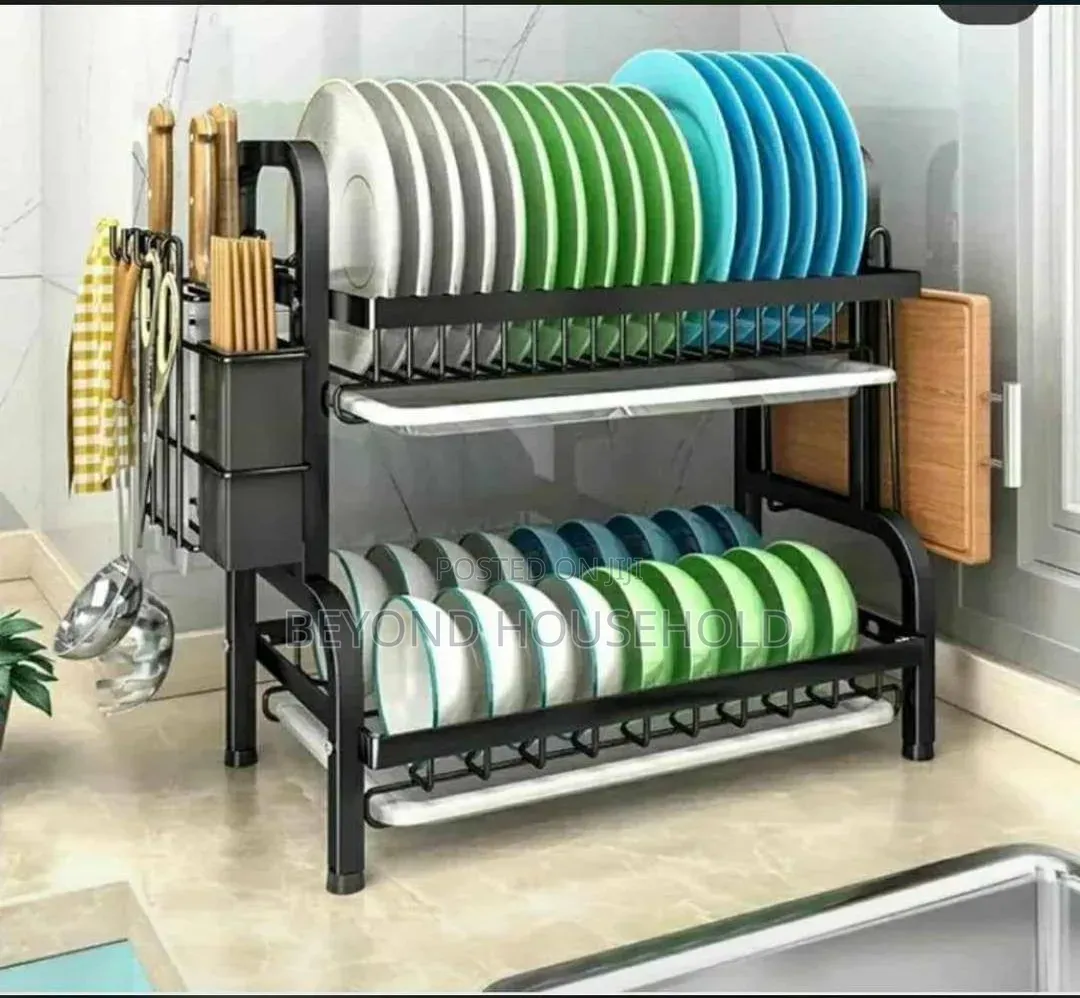 2-Tier Kitchen Dish Rack Organizer Dish Drainer With Board Holder