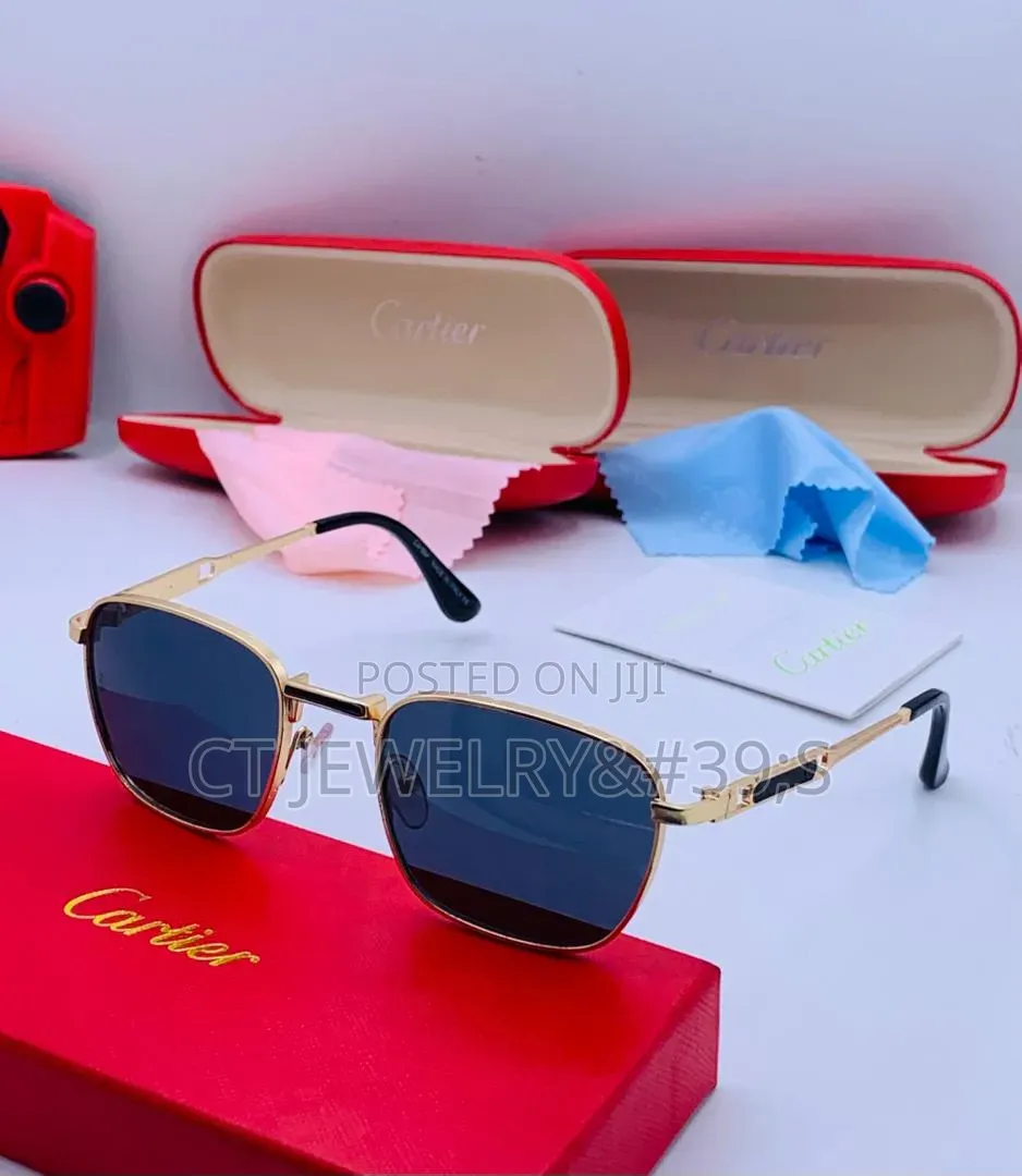 Fashion Cartier Sunglasses Featuring a Silver Frame and Blue Lenses.