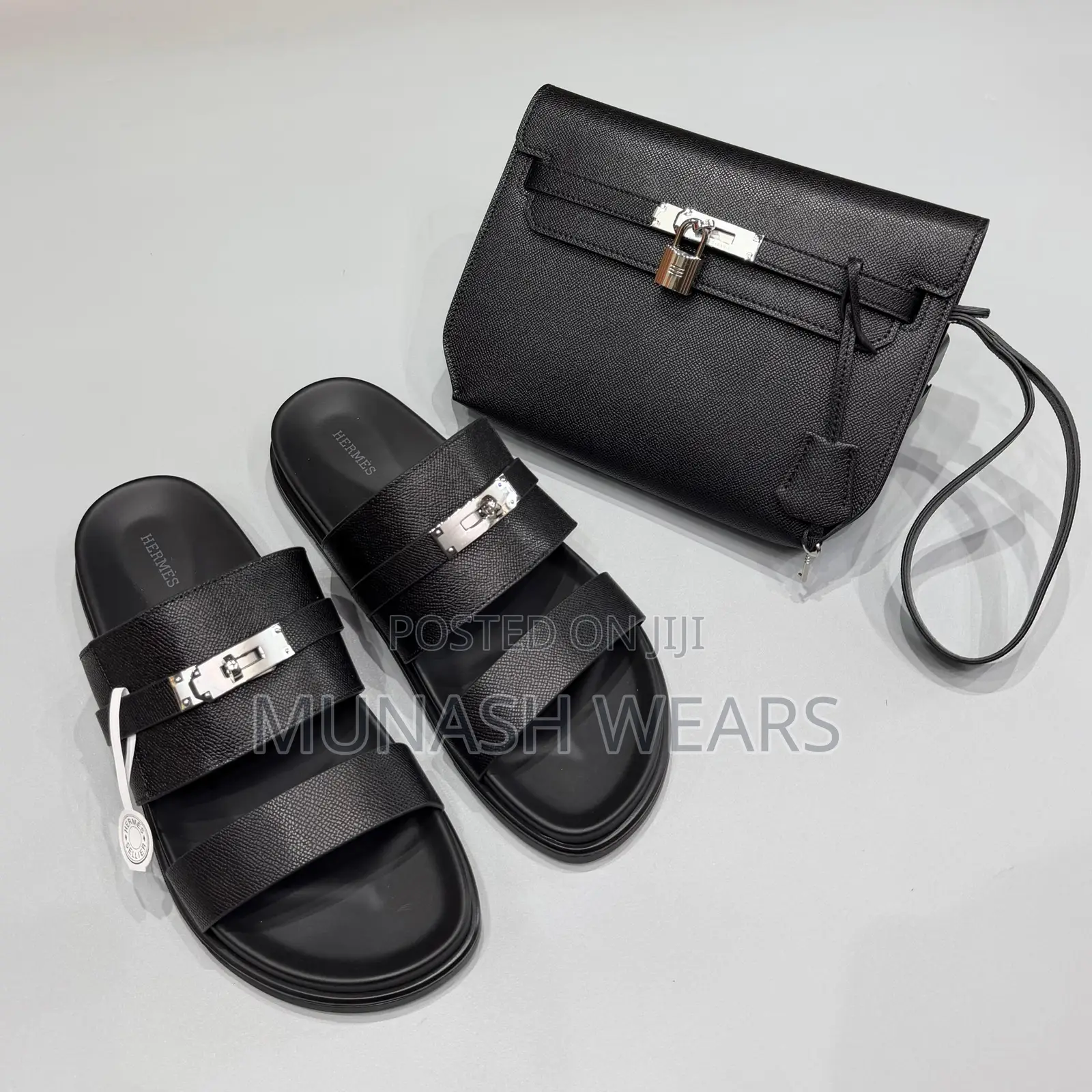 Hermes Calfskin Leather Slipers 40-46 Black