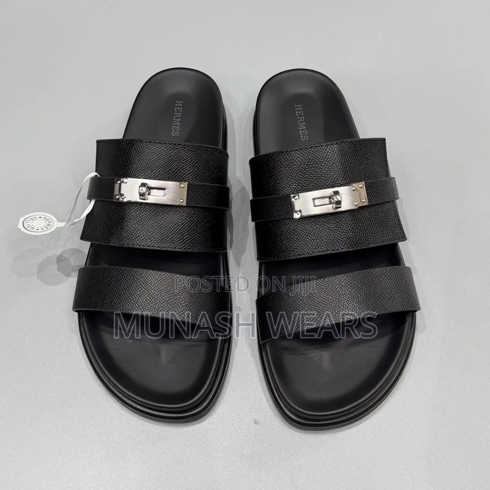 Hermes Calfskin Leather Slipers 40-46 Black