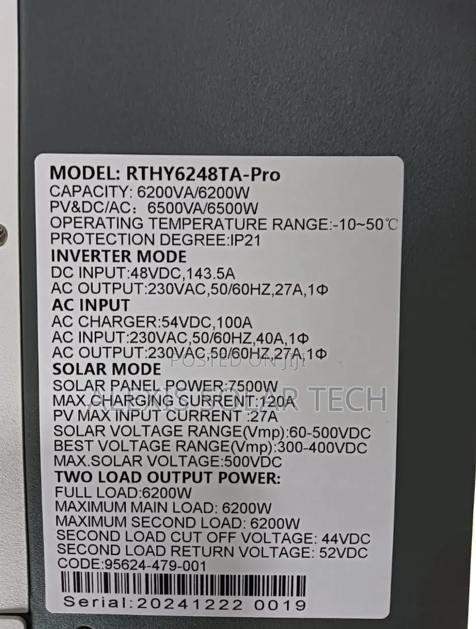 6.2kva Restar Solar Hybrid Inverter
