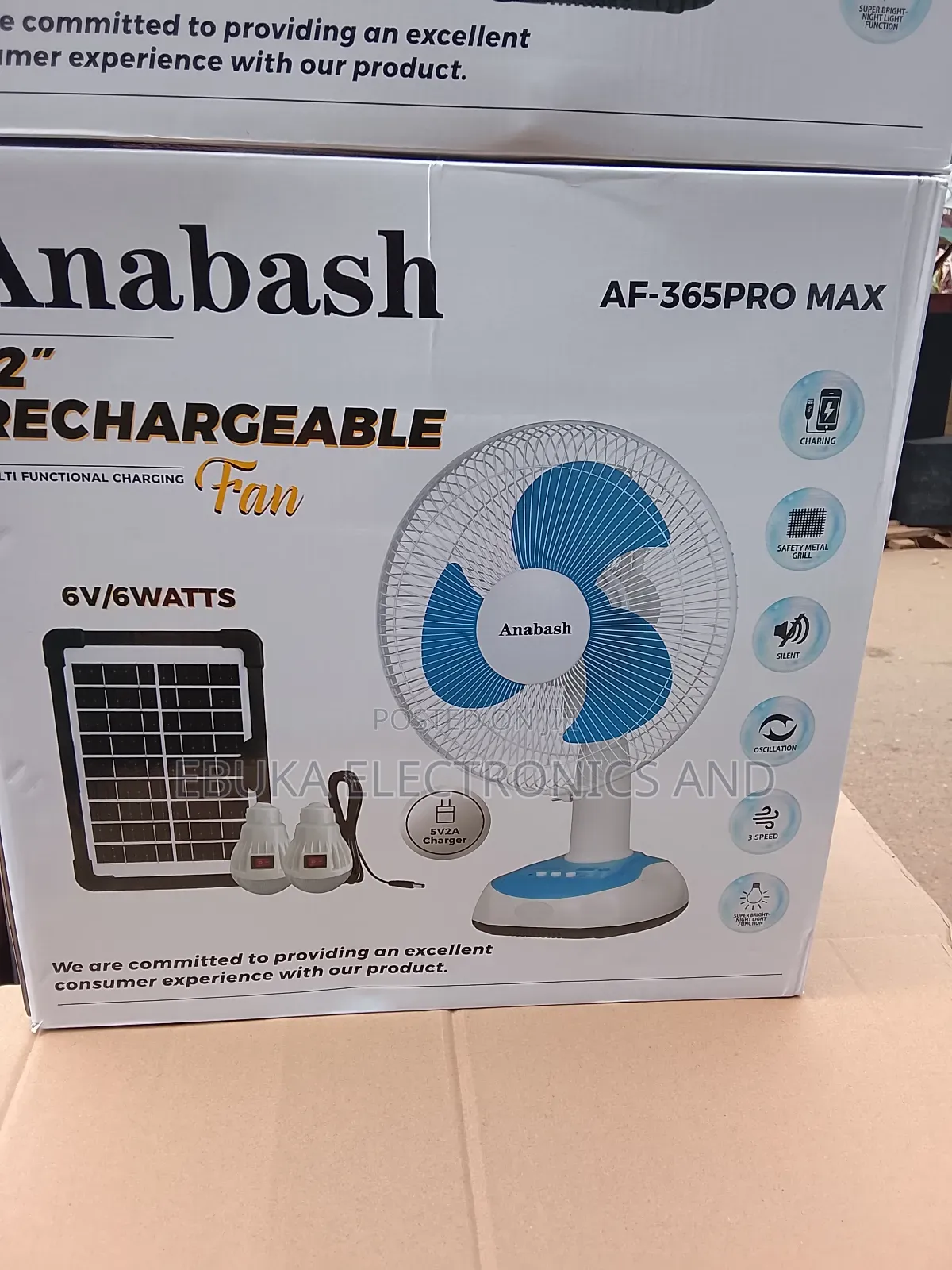 Anabash 12 Inches Rechargeable Table Fan With Solar Panels and 2 Bulbs