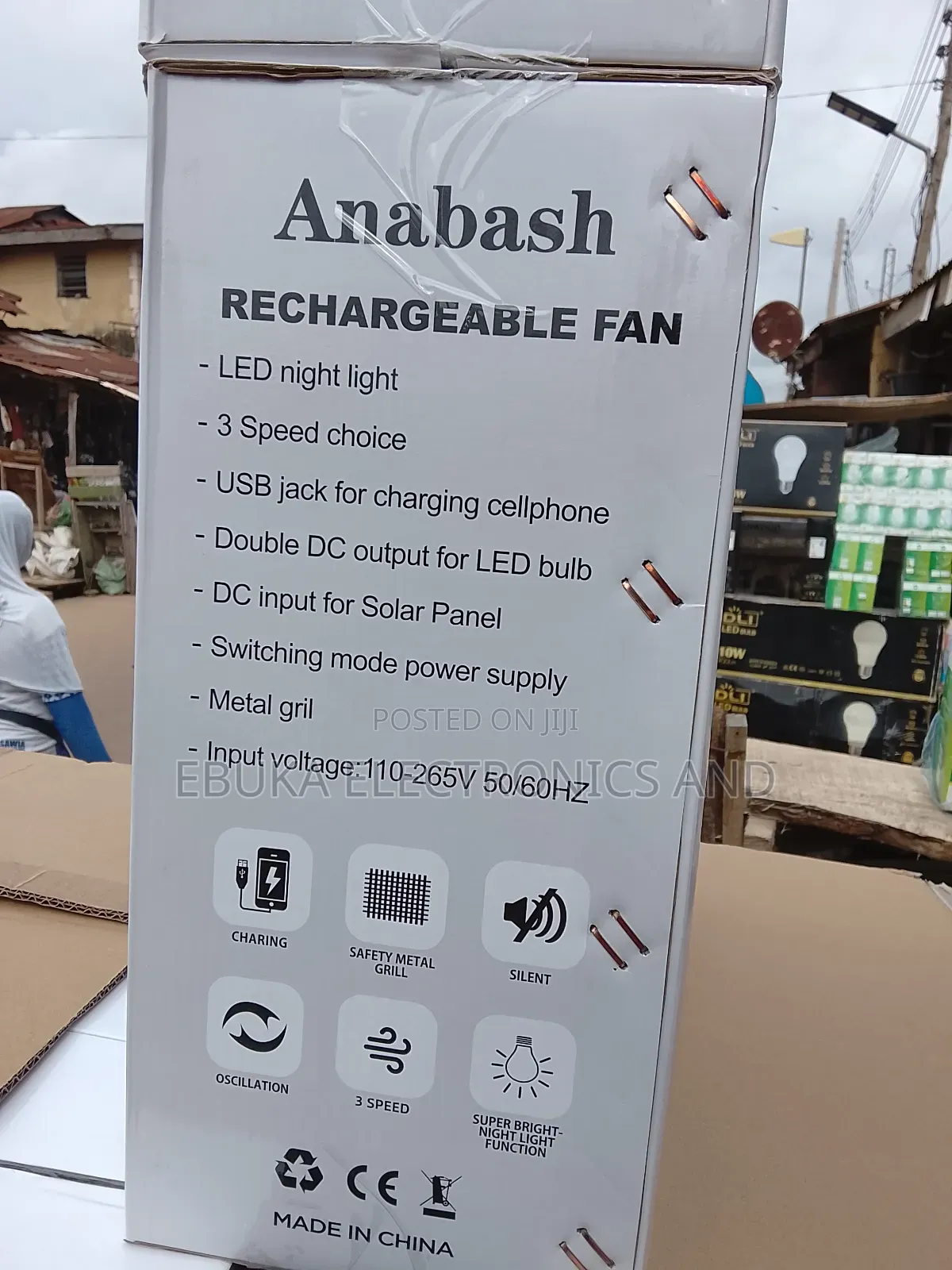 Anabash 12 Inches Rechargeable Table Fan With Solar Panels and 2 Bulbs