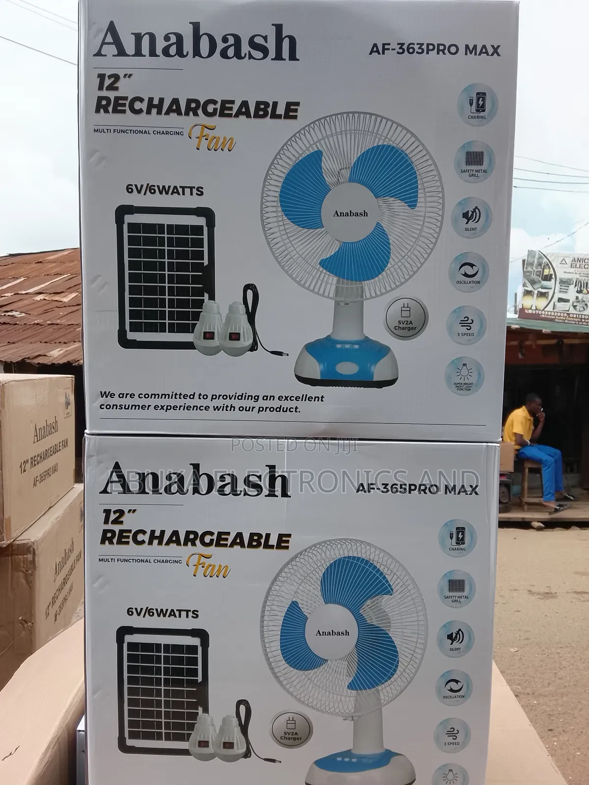 Anabash 12 Inches Rechargeable Table Fan With Solar Panels and 2 Bulbs