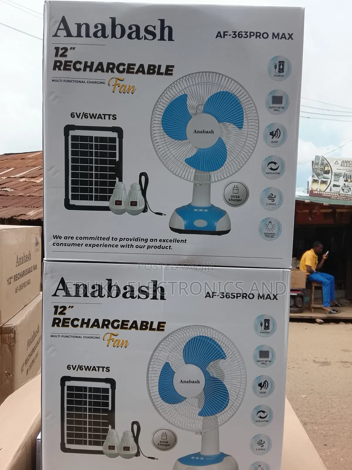 Anabash 12 Inches Rechargeable Table Fan With Solar Panels and 2 Bulbs