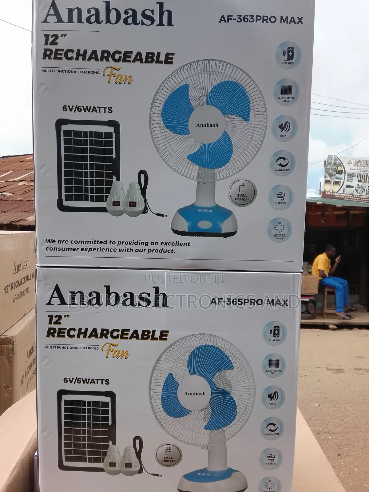 Anabash 12 Inches Rechargeable Table Fan With Solar Panels and 2 Bulbs
